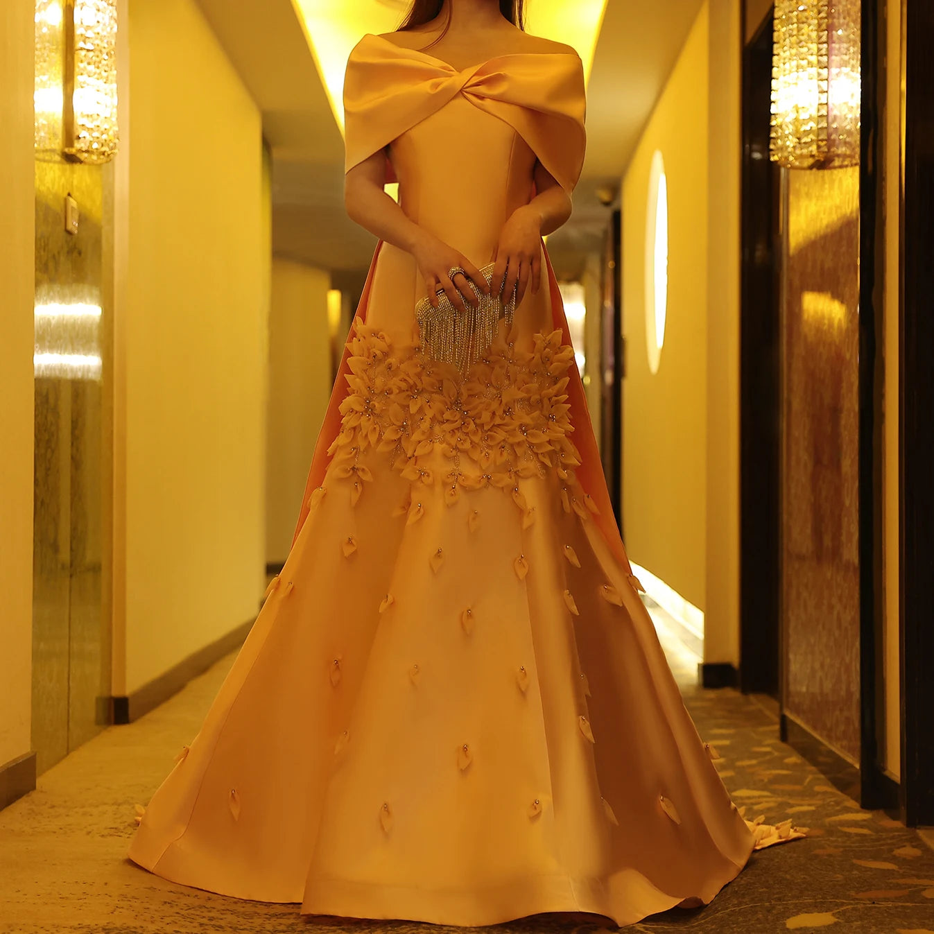 Sharon Said Luxury 3D Flowers Blush Pink Satin Mermaid Evening Dress Off Shoulder Women Wedding Prom Party Gown SS464 Customized