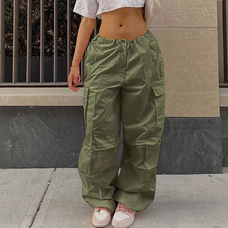 Low Waist Parachute Loose Baggy Sweatpants Trousers Women Jogger Cargo Pants Streetwear Outfits