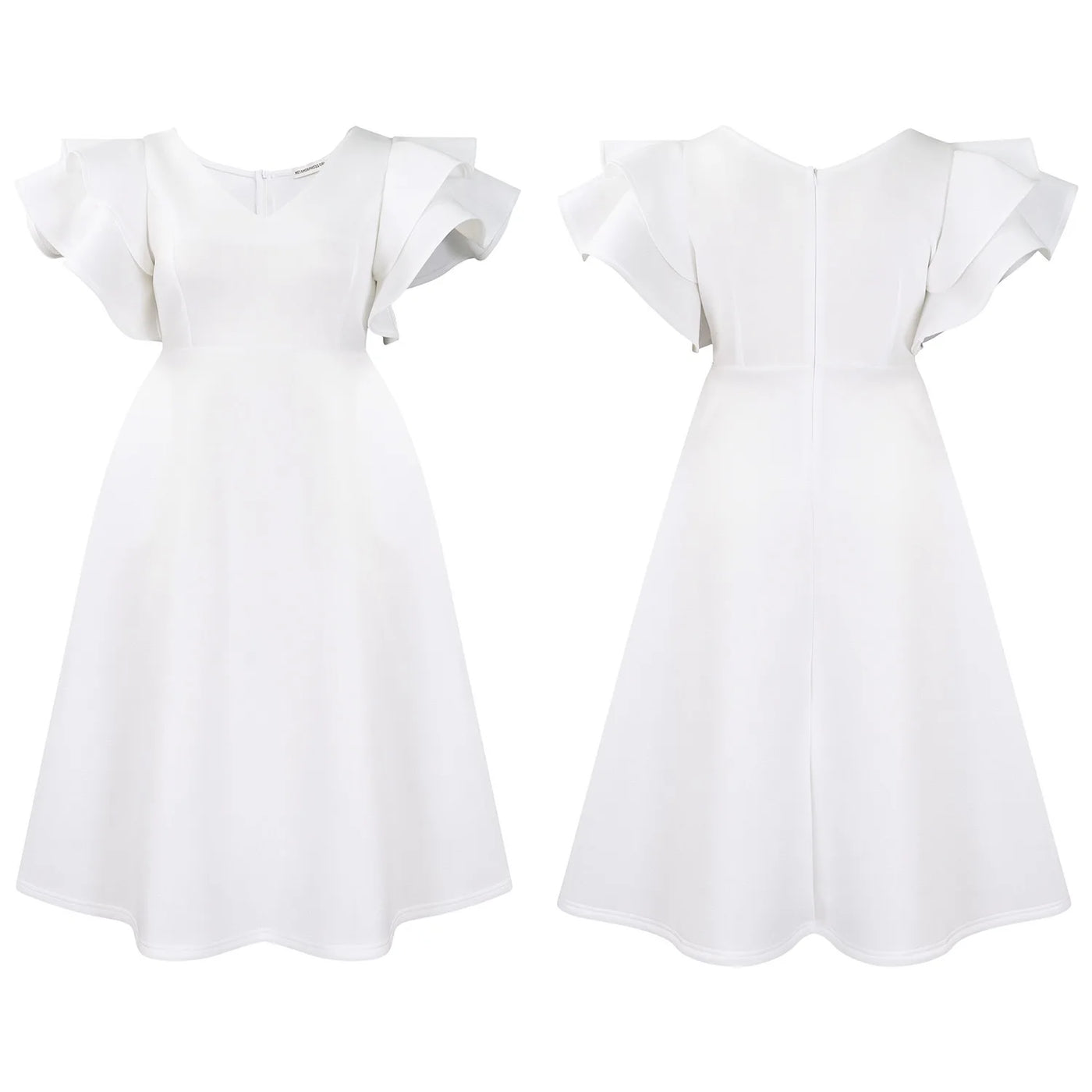 Elegant Party Dresses for Women V Neck Ruffles Sleeve High Waisted A Line Mid Calf Luxury Birthday Dinner Vestidos Mujer Dress