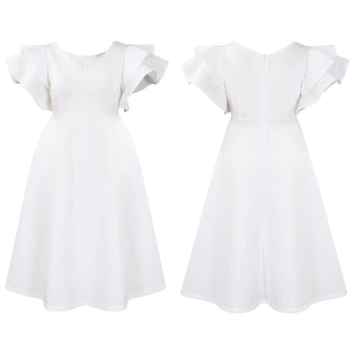 Elegant Party Dresses for Women V Neck Ruffles Sleeve High Waisted A Line Mid Calf Luxury Birthday Dinner Vestidos Mujer Dress