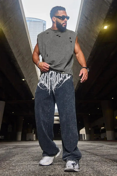 Men's straight legs wide pants fitness training casual sports outdoor running trousers fashion American style brand sports pants