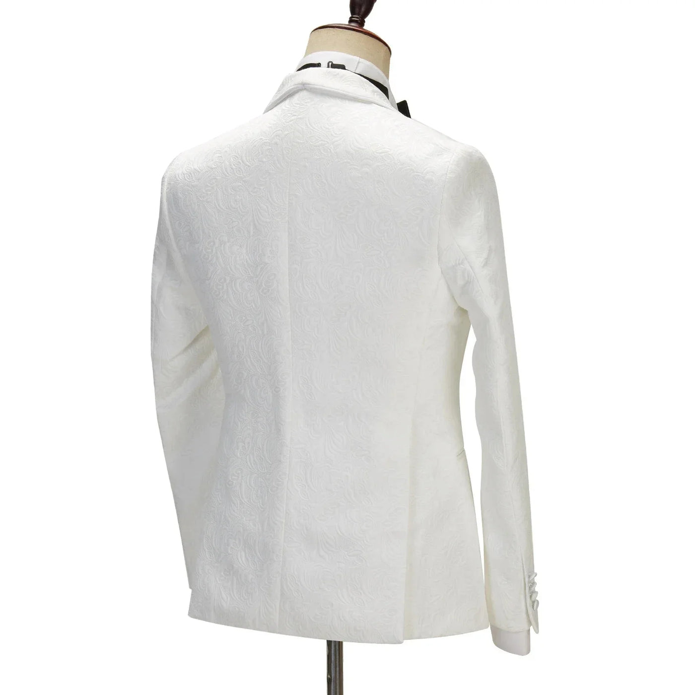 2025 Men's Suit for Wedding Ivory Jacquard Shawl Lapel White Jacket Black Pants with Satin Side Stripe Jacket Tuxedo Slim Fit - Elanique