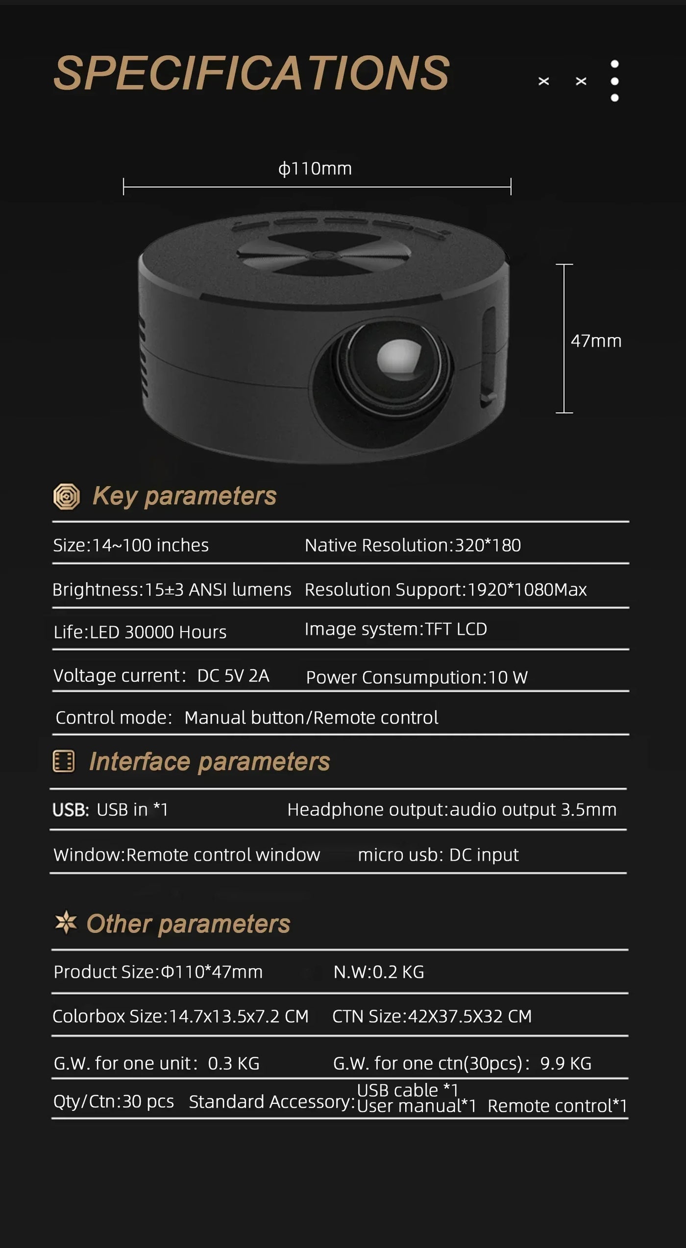 YT200 Portable Projector - Children's Friendly LCD Mini Home Theater Smartphone Same-Screen Function
