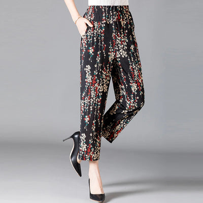 XL-8XL Summer Women Harem Pants Casual High Waist Pants Printed Elastic Waist Middle Aged Women Trousers Summer Bottoms