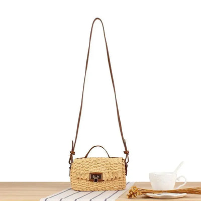 Handmade Women's Shoulder Bag Summer Straw Beach Bag Bohemian Female Handbags Fashion Square Flap Lock Designer Shopper Purse