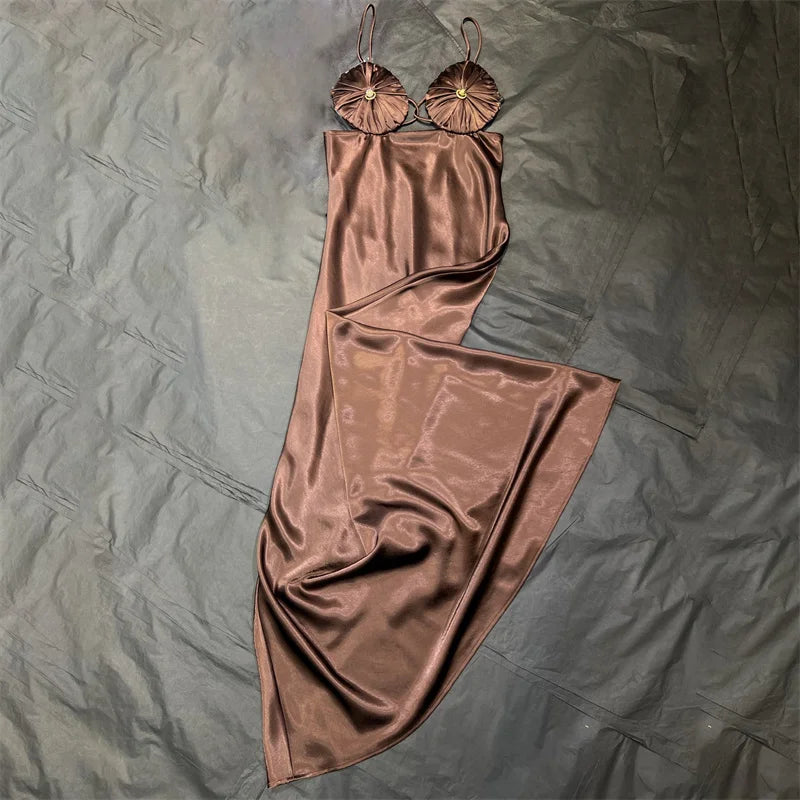 Womens dresses Summer 2025 new satin slim fit sleeveless long dresses Sexy backless suspender midi dresses banquet party dresses
