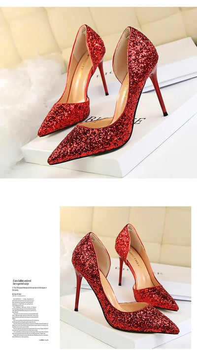 BIGTREE Shoes Champagne Women Pumps Sequin Wedding Shoes Stiletto High Heels Women Shoes Luxury Party Shoes Pumps Plus Size 43