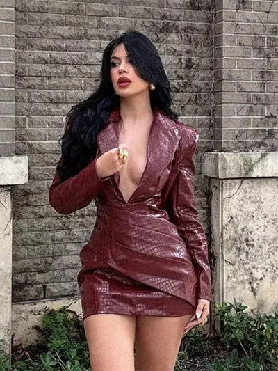 Sexy Pu Leather Women Maxi Dresses Fashion Sleeveless Backless Pleated Hip Package Female Robe Chic Ladies Party Evening Dress