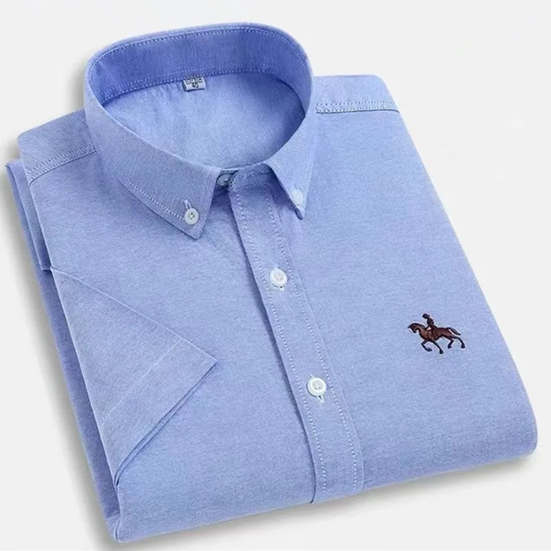 Oversized 5XL 6XL Oxford Shirts For Men 100% Cotton Short Sleeve Summer Leisure Striped Office Social Formal Blue Man Clothing