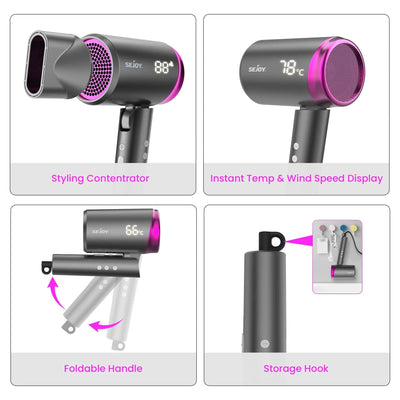 Sejoy Hair Dryer 110v 1800W, High-Speed Electric Turbine Airflow, Low Noise, Constant Temperature And Quick Drying for Home