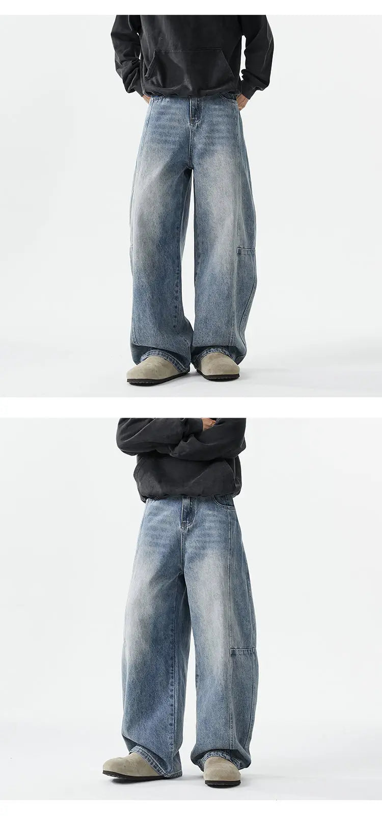 Boyfriend Jeans Men High Street Hip Hop Loose Causal Wide Leg Baggy Jeans Trousers Cityboy Blue White Denim Harem Jeans Pant
