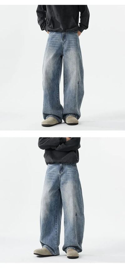 Boyfriend Jeans Men High Street Hip Hop Loose Causal Wide Leg Baggy Jeans Trousers Cityboy Blue White Denim Harem Jeans Pant