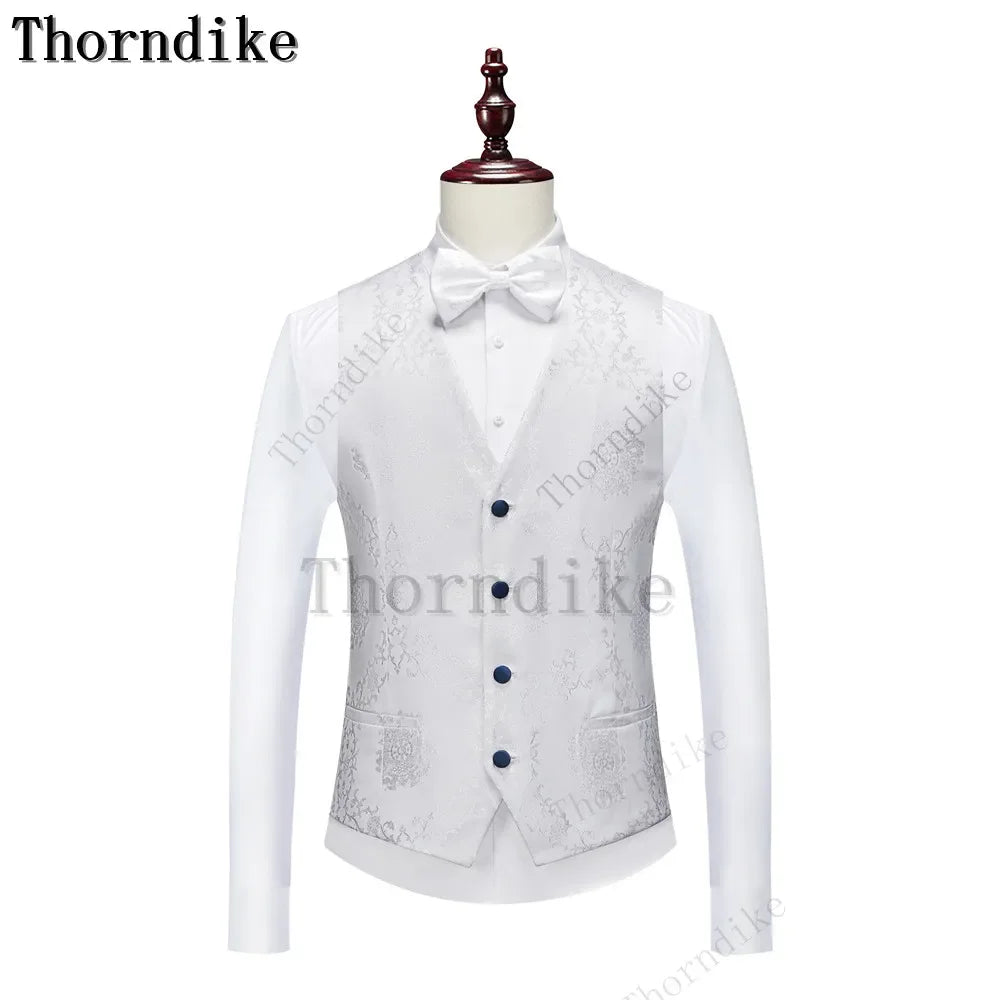 Thorndike Classic White Groom Tuxedo Groomsmen One Buttons Royal Blue Peaked Lapel Best Man Suit Wedding Men's Blazer Costume