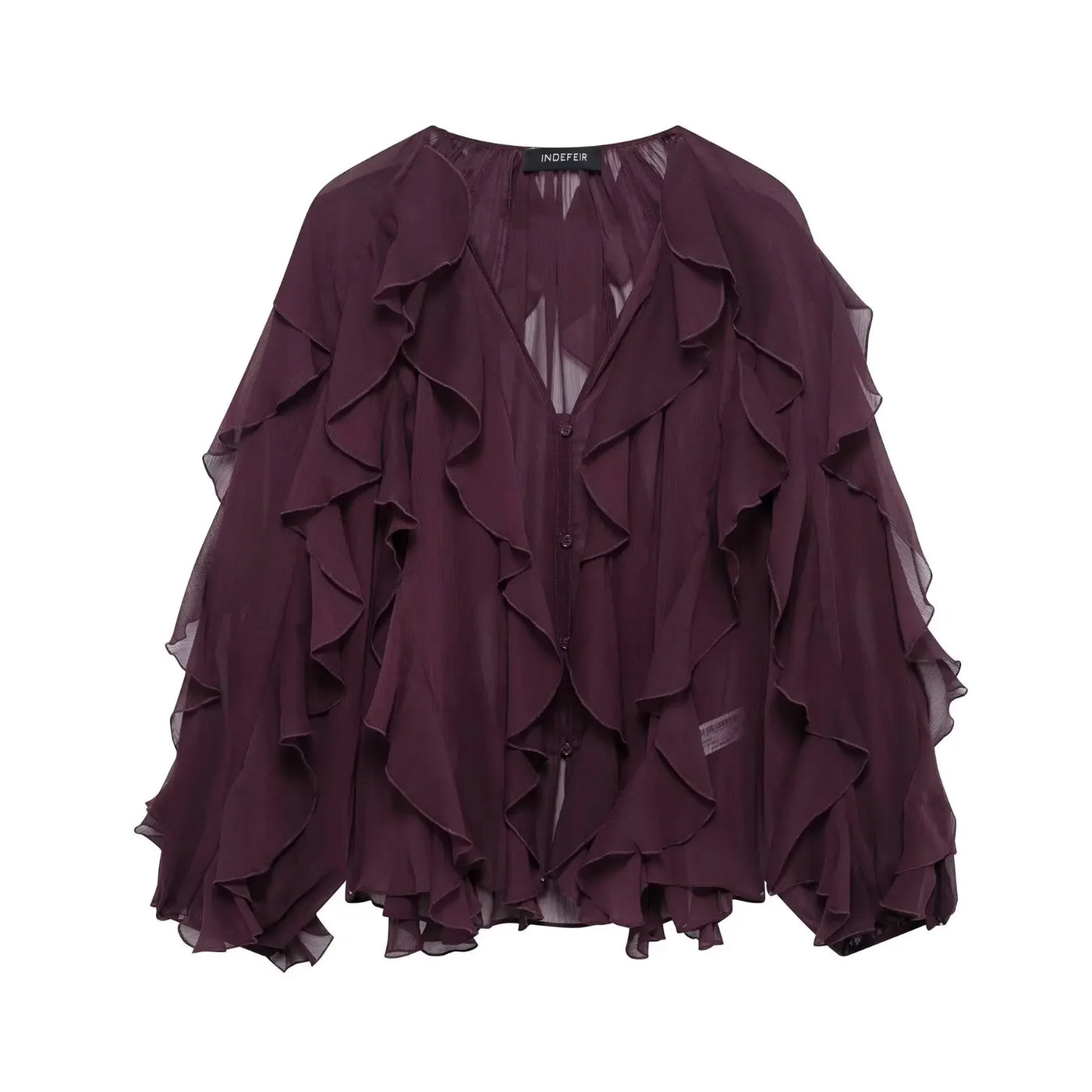 Ruffles Elegant Shirts & Blouses for Women 2025 Long Sleeve Semi-Transparent Tops For Women Spring Shirt And Blouse Top