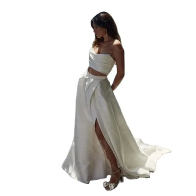 Beach Wedding Dresses Boho Bridal Gowns Summer Two Pieces Bride Dress 2024 Thigh Split Wedding Gown Strapless Sleeveless On Sale