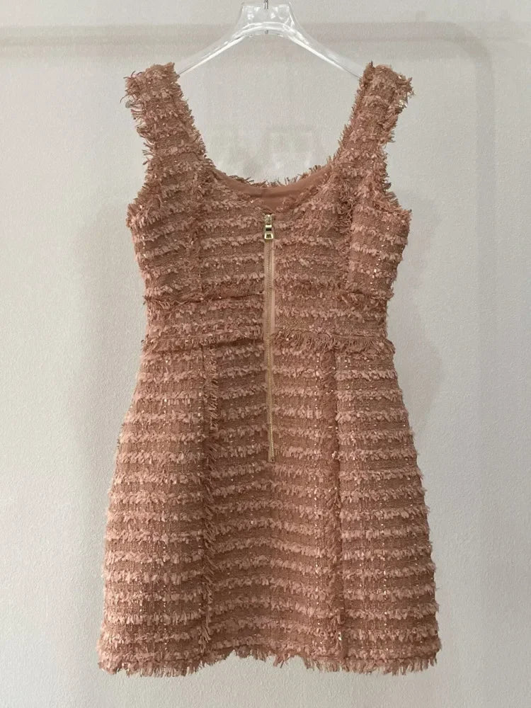 High Quality Luxury Small Fragrance Tweed Dresses For Women 2023 Summer Sweet Short Dress Party Vestidos Robes roupas feminina