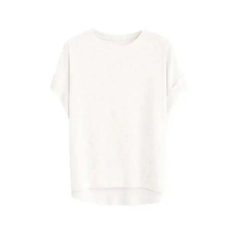 Summer Women Cotton Linen T-shirt Round Neck Thin Short-sleeved Transparent Loose Bottoming T-shirts Tops