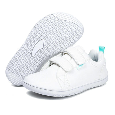 Kids Lightweight Hook Loop Artificial Leather Walking Shoes | Boys Girls Wide Toe Minimalist Fashion Flat Sneakers