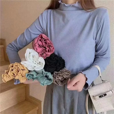 Skinny High Elastic Mock Neck Pullover Long Sleeve T-shirts For Women