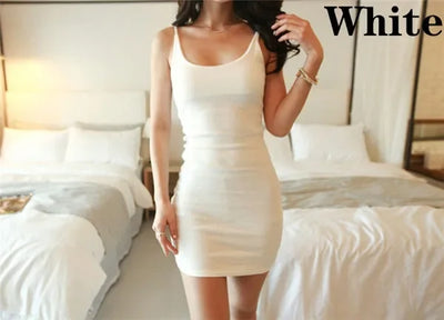 2025 Summer Dress For Women Sexy Backless Basic White Vestidos Sleeveless Slim Vest Classic Dress Strap Solid Party Club Dress