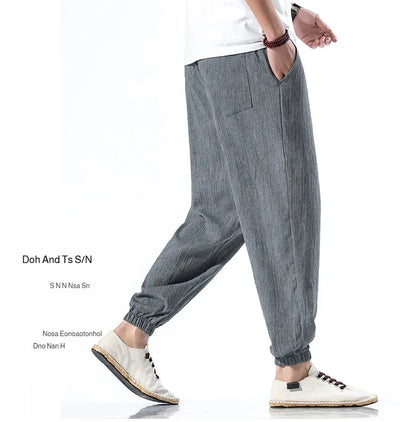 Men's Cotton and Linen Trousers Harem Pants Cuffed Fashion Trousers Linen Slim Pants Beach Pants Joggers Streetwear Loose Pants
