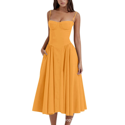 Summer Long Dresses for Women French Retro Spaghetti Straps Dress Corset Slim Sexy Elegant Classy Flower Print  Backless Dresses