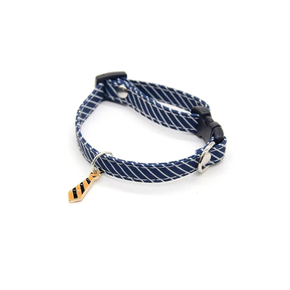 Adjustable Pet Collar, Polyester Material, Striped Design with Pendant, S/M/L Sizes for Cats