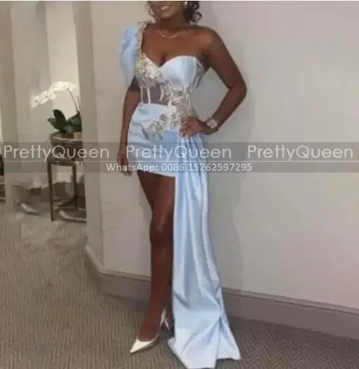 One Shoulder Short Bridesmaid Dresses With Appliques Waistline Cap Sheath Customized Mini Wedding Party Dress For Women