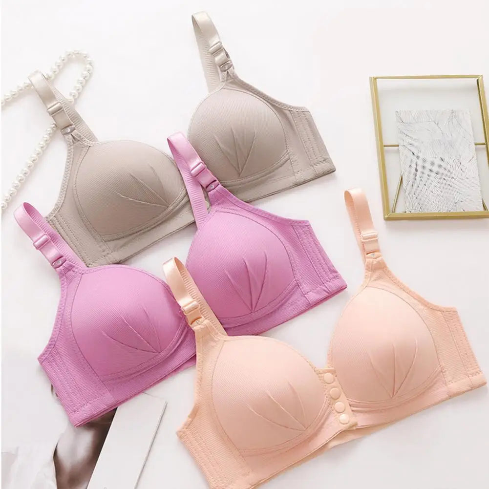 Breathable Bra Front Button Closure Push Up Bra for Women with Adjustable Straps Plus Size Support No Wire Design for Ladies