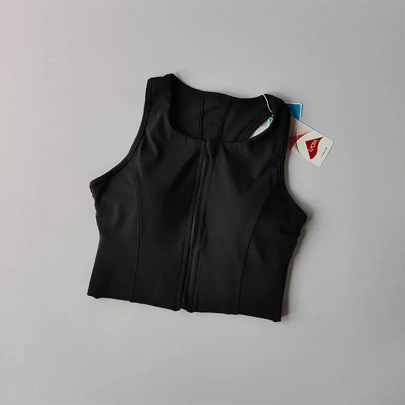 Women's sports and fitness underwear, integrated front zipper design, shock-absorbing gathering, quick drying yoga vest
