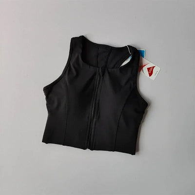Women's sports and fitness underwear, integrated front zipper design, shock-absorbing gathering, quick drying yoga vest