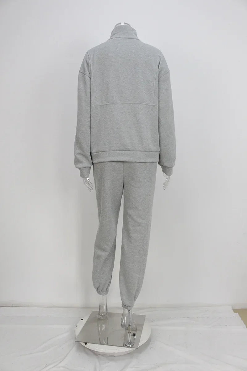 Autumn Winter Women Tracksuits Two Piece Outfits Fleece Lined Zipper Sweatshirt High Waist Pants Sets Female Sport Suits 2024
