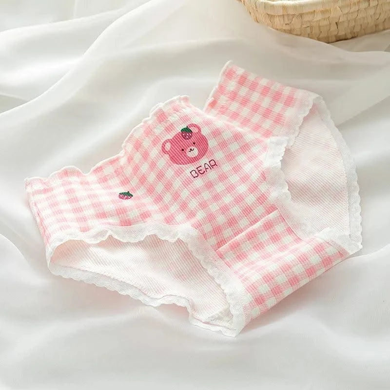 Women's Underwear Briefs Female Cartoon Strawberry Bear Cotton Panties Underpants Low Waist Pantys Ladies Breathable Lingerie