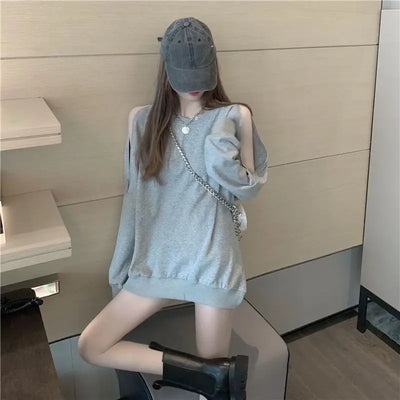 Woman T-shirt Black Plain Top for Women Loose Off Tshirt Shoulder Sexy Designer 2024 New Arrivals Korea Clothing Stylish Alt Tee