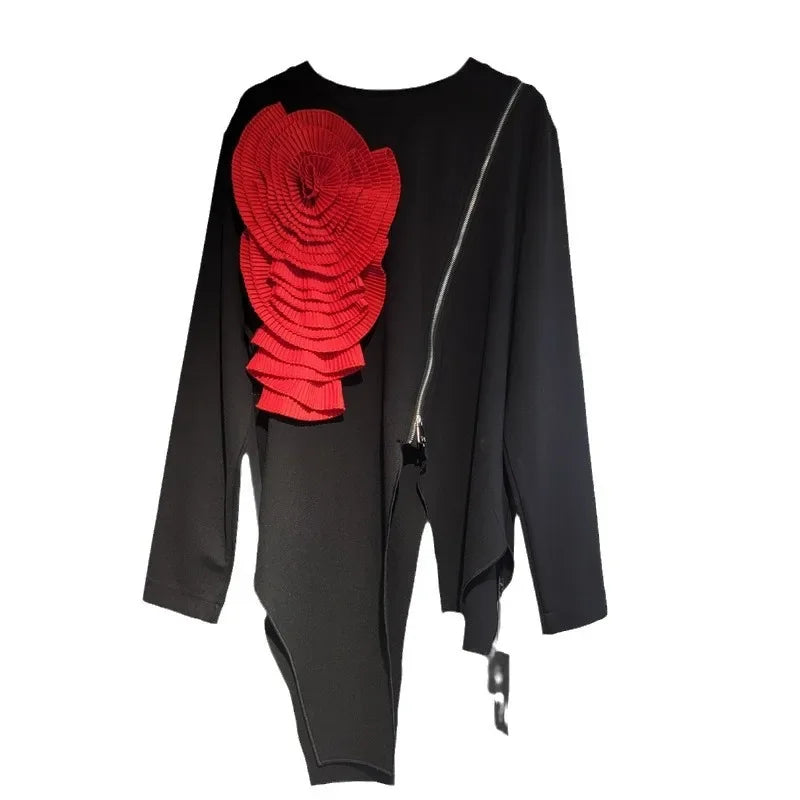 YEAE 2025 Spring New Items Fashion Flower Patchwork Loose T-shirts For Women Irregular Long Sleeves Tops Female