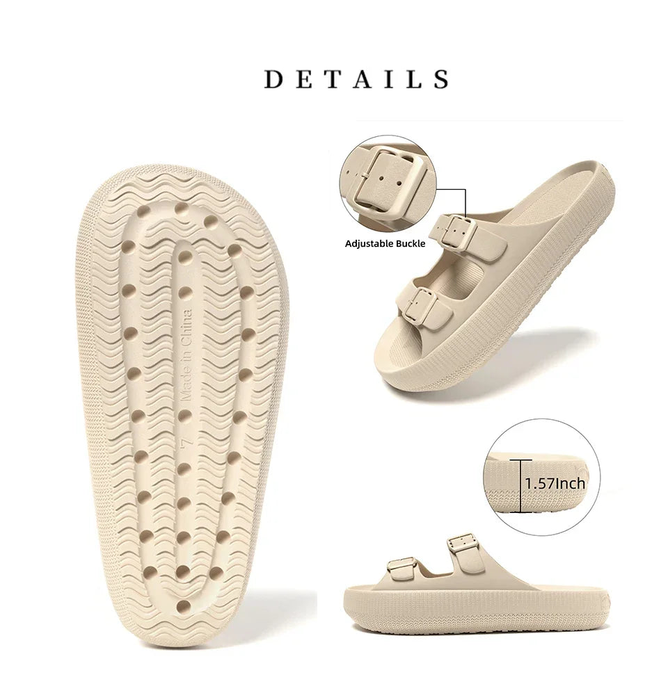 Women's Slippers Fashion Thick Sole Double Buckle Sandals Men Pool Beach Garden Quick Dry Open Toe Indoor Outdoor Shoes