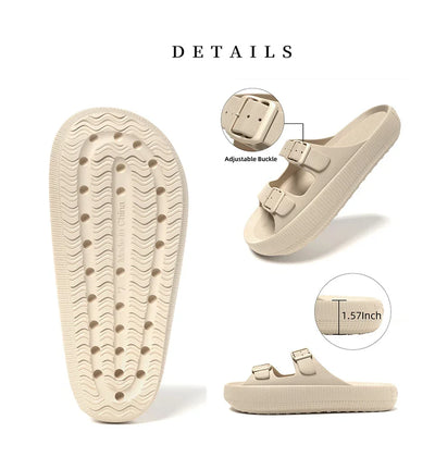 Women's Slippers Fashion Thick Sole Double Buckle Sandals Men Pool Beach Garden Quick Dry Open Toe Indoor Outdoor Shoes