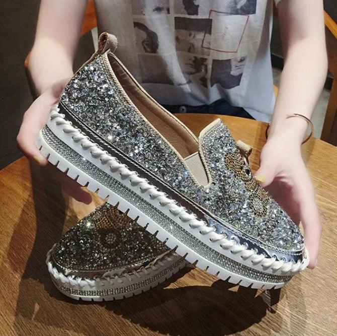 Autumn Women Thick Bottom Sneaker Running Fashion Designer Woman Shoes Trend 2024 Casual Canvas Mirror Luxury Rhinestone Spring