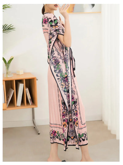 2025 Spring Summer Women's New Sexy One Shoulder Off Shoulder Fashion Red Flower Printed Lace Up Waist Long Swing Dress