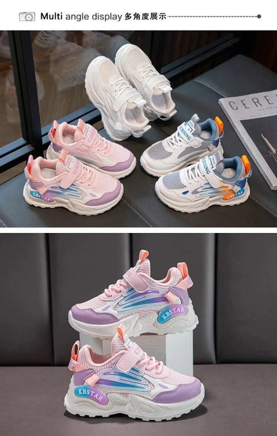 Children's Sports Shoes for Boys Girls Running Sneakers Air Mesh Fashion Classic Boys Casual Shoes Breathable White Blue Pink