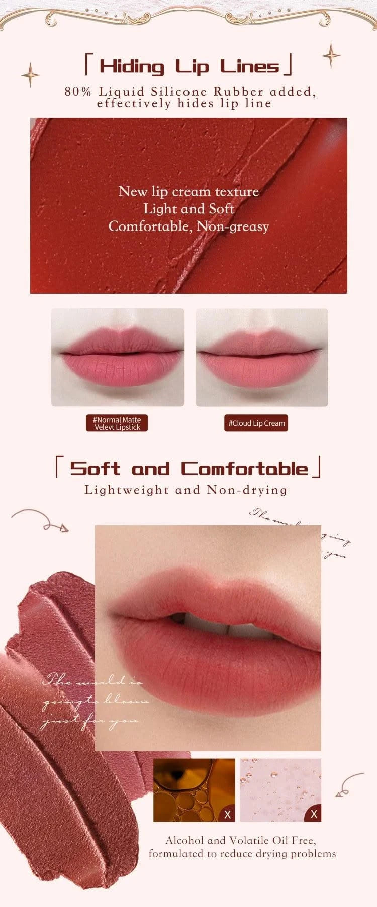 Beauty Glazed  Mirror Flower Lip Gloss  Lipstick Strawberry Rococo Collection Little Angel Lip Cream Lipstick 3.5g