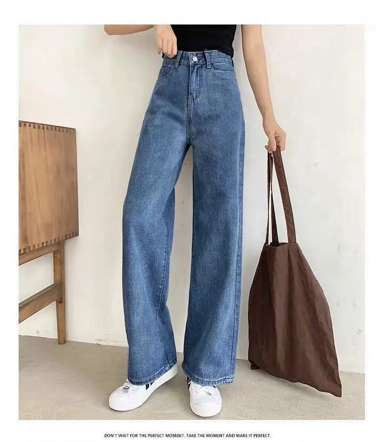 Loose Straight Cylinder Women Jeans High Waist Slimming Long Pants Trendy Cotton Fabric Comfortable Casual Style