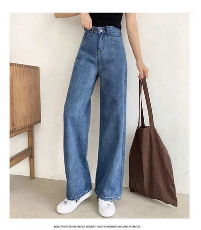 Loose Straight Cylinder Women Jeans High Waist Slimming Long Pants Trendy Cotton Fabric Comfortable Casual Style
