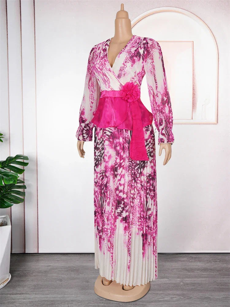 2025 Summer Dresses For Women Dubai African Wedding Party Prom Evening Gown Dashiki Pleated Maxi Robe Office Ladies Clothing