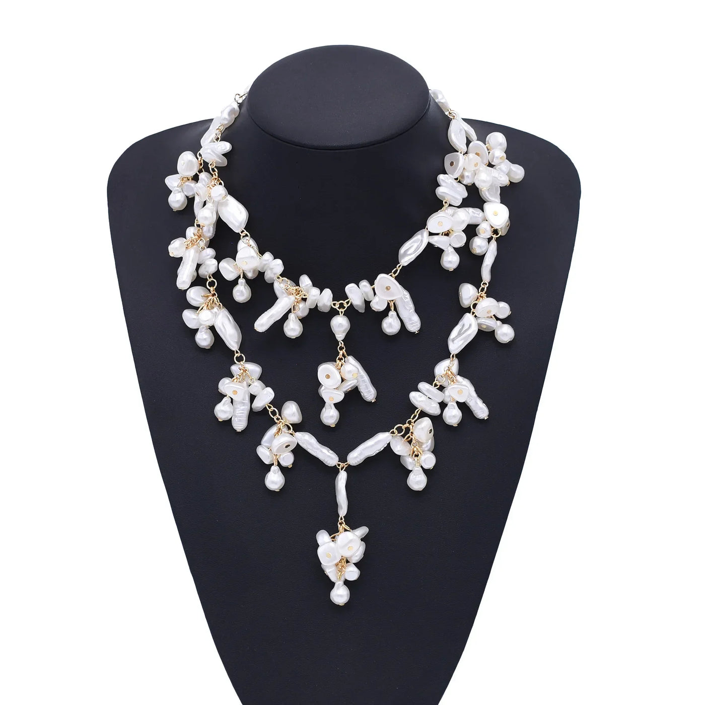 Luxury Baroque Irregularity Pearl Necklace Double Layered Jewelry for Women Fashionable Long Chain Dress Female Accessory Gift