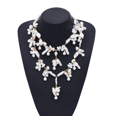 Luxury Baroque Irregularity Pearl Necklace Double Layered Jewelry for Women Fashionable Long Chain Dress Female Accessory Gift