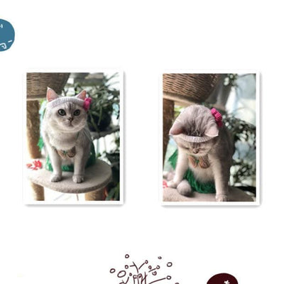 Pet Apparel Cat Bikini Headwear Straw Skirt Handwoven Wool Cat Collar Headwear 3-piece Set Pet Clothes Costume Puppy Clothes