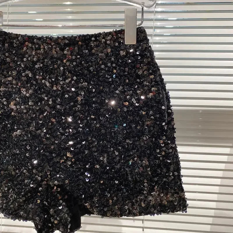 2025 New Summer Spring New Full Sequined Shiny Casual Shorts Heavy Zipper Nightclub Socialite Short Shorts Hot Pants for Women - Elanique