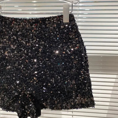 2025 New Summer Spring New Full Sequined Shiny Casual Shorts Heavy Zipper Nightclub Socialite Short Shorts Hot Pants for Women - Elanique