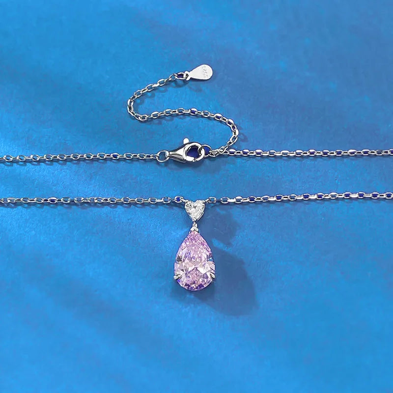 Goldenway Luxury Minimalism 925 Silver Pink Sapphire Teardrop Pendant Chain Necklace Sapphire Solitaire High Fine Jewelry Custom